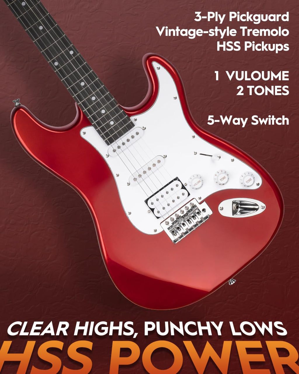 39" Full Size HSS Pick Up Electric Guitar Beginner Kit B39337