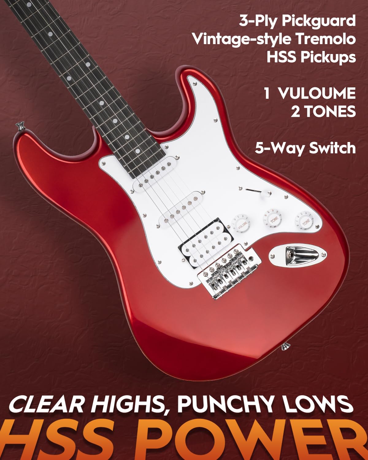 39" Full Size HSS Pick Up Electric Guitar Beginner Kit B39337