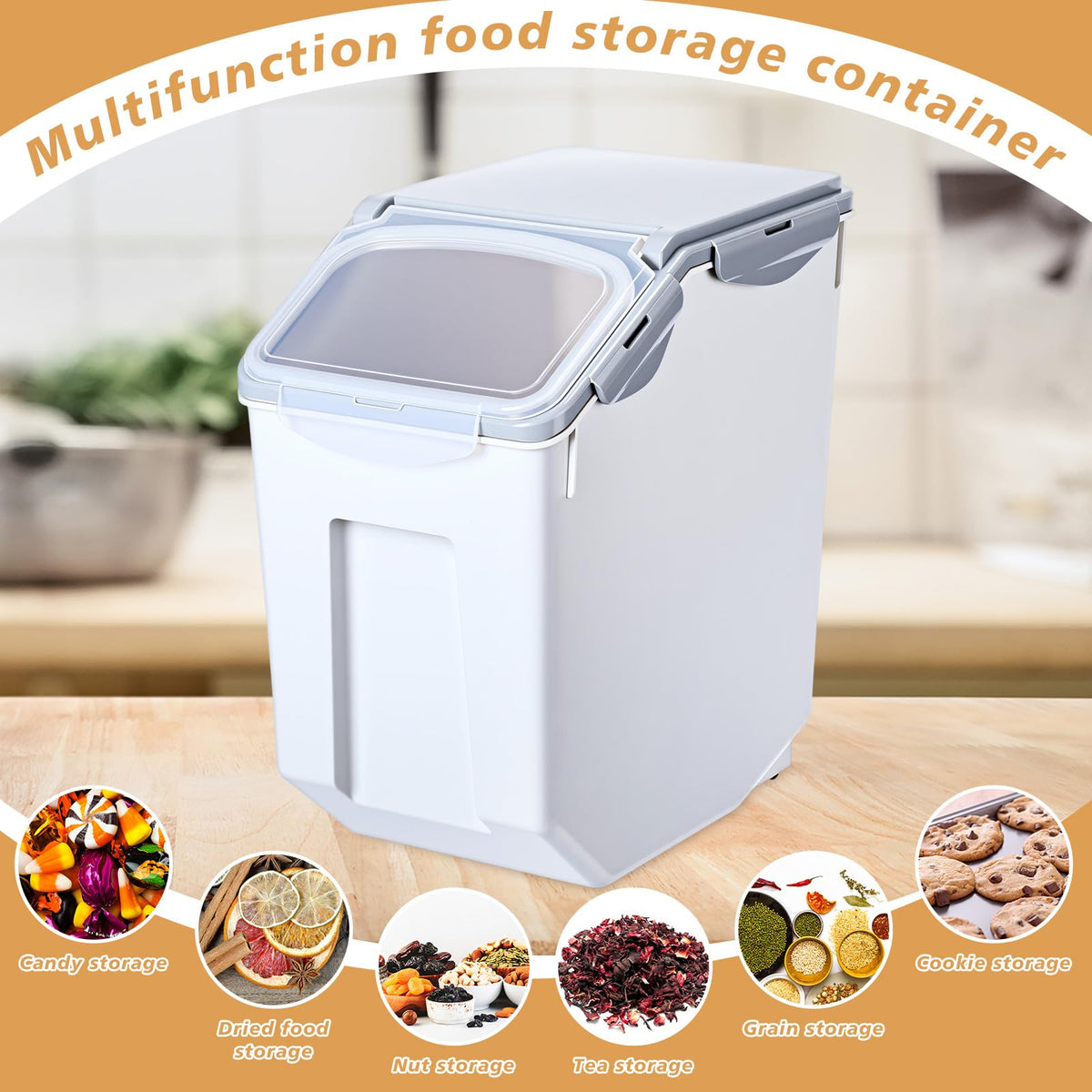 4 Pack 30 LB Airtight Dog Food Storage Container with Wheels Gray U14715