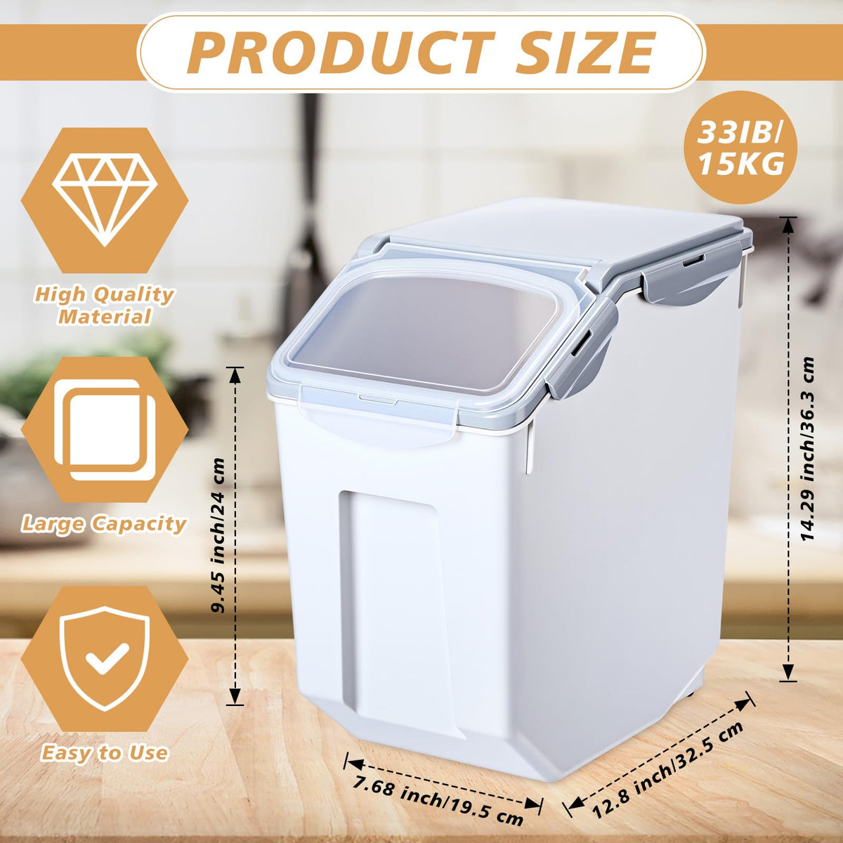 4 Pack 30 LB Airtight Dog Food Storage Container with Wheels Gray U14715