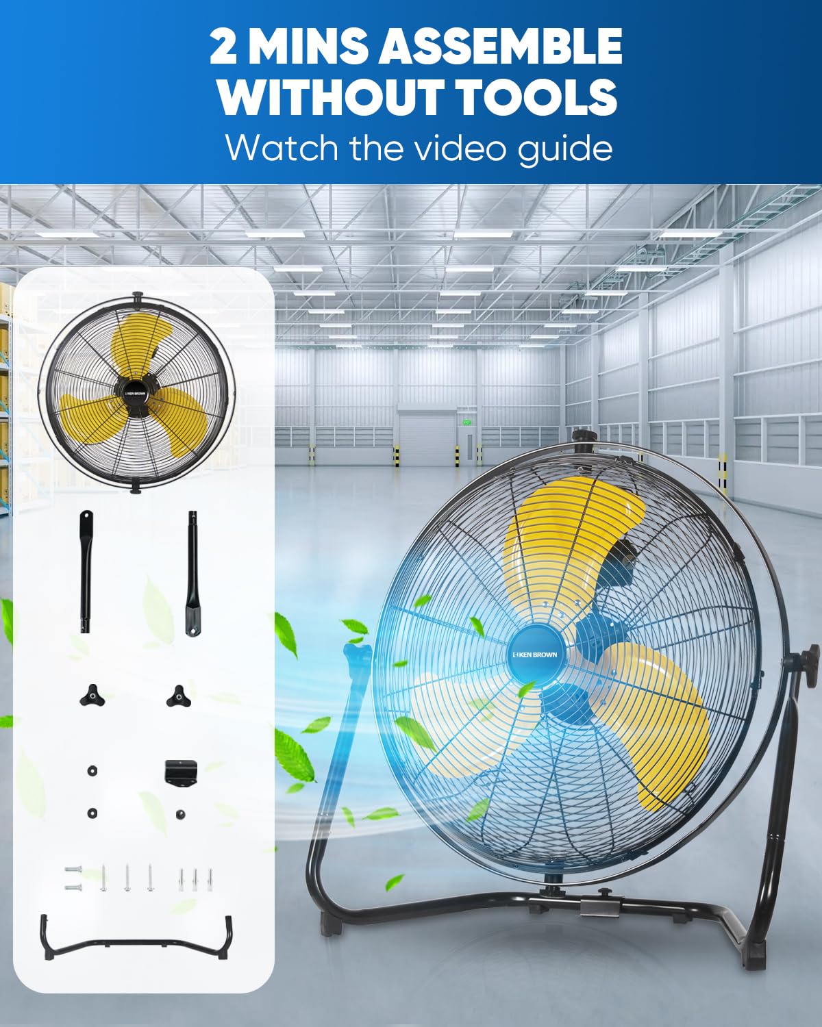20 Inch Heavy Duty Industrial Metal Floor Fan with Dual 720° Rotation, 3 Speeds T8317