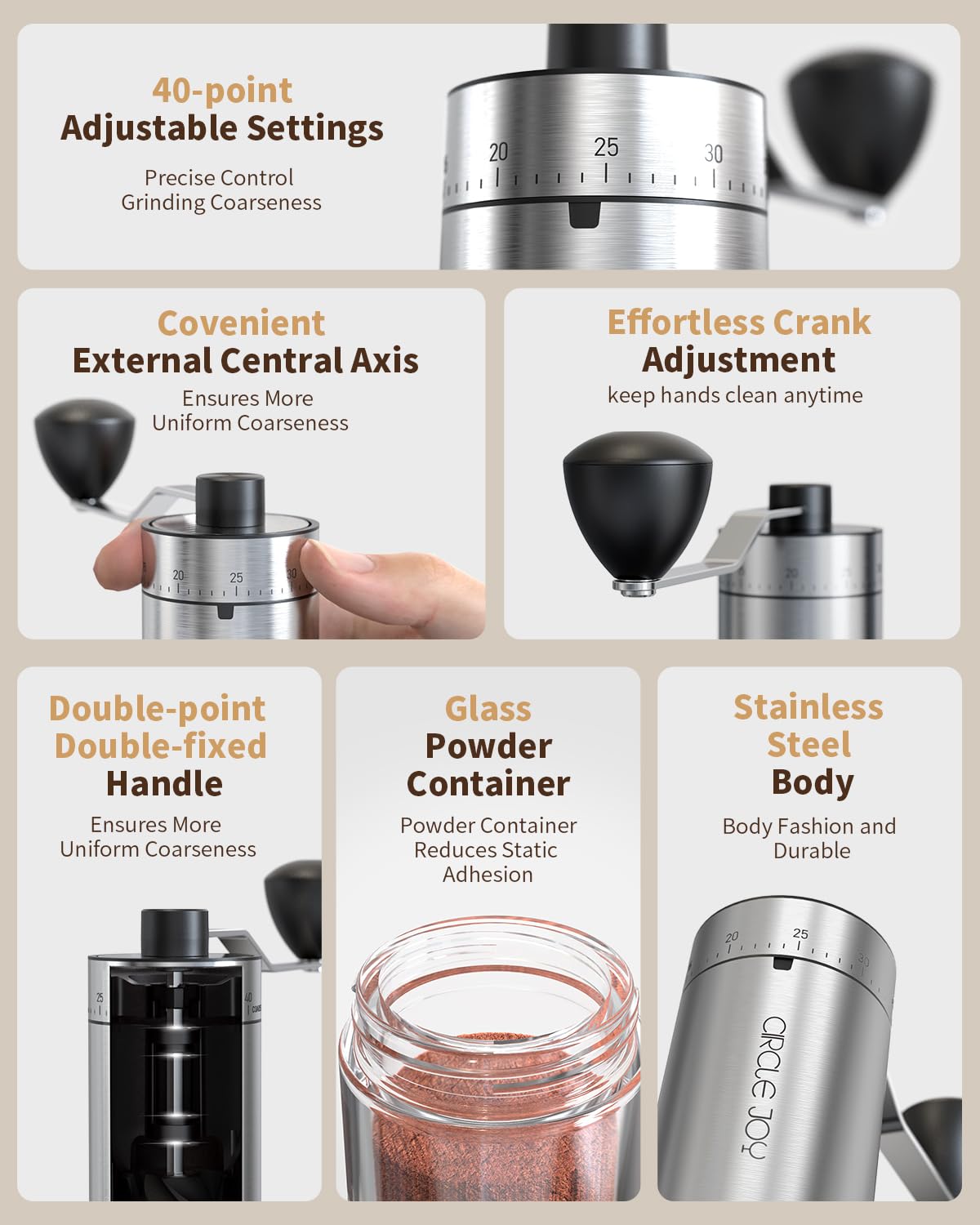 Manual Coffee Grinder with Ceramic Conical Burr J922