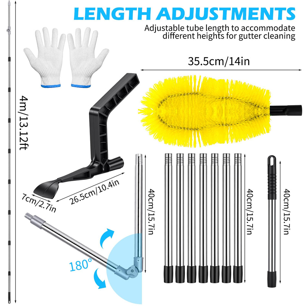 13FT Adjustable Gutter Cleaning Brush Kit with Shovel W841