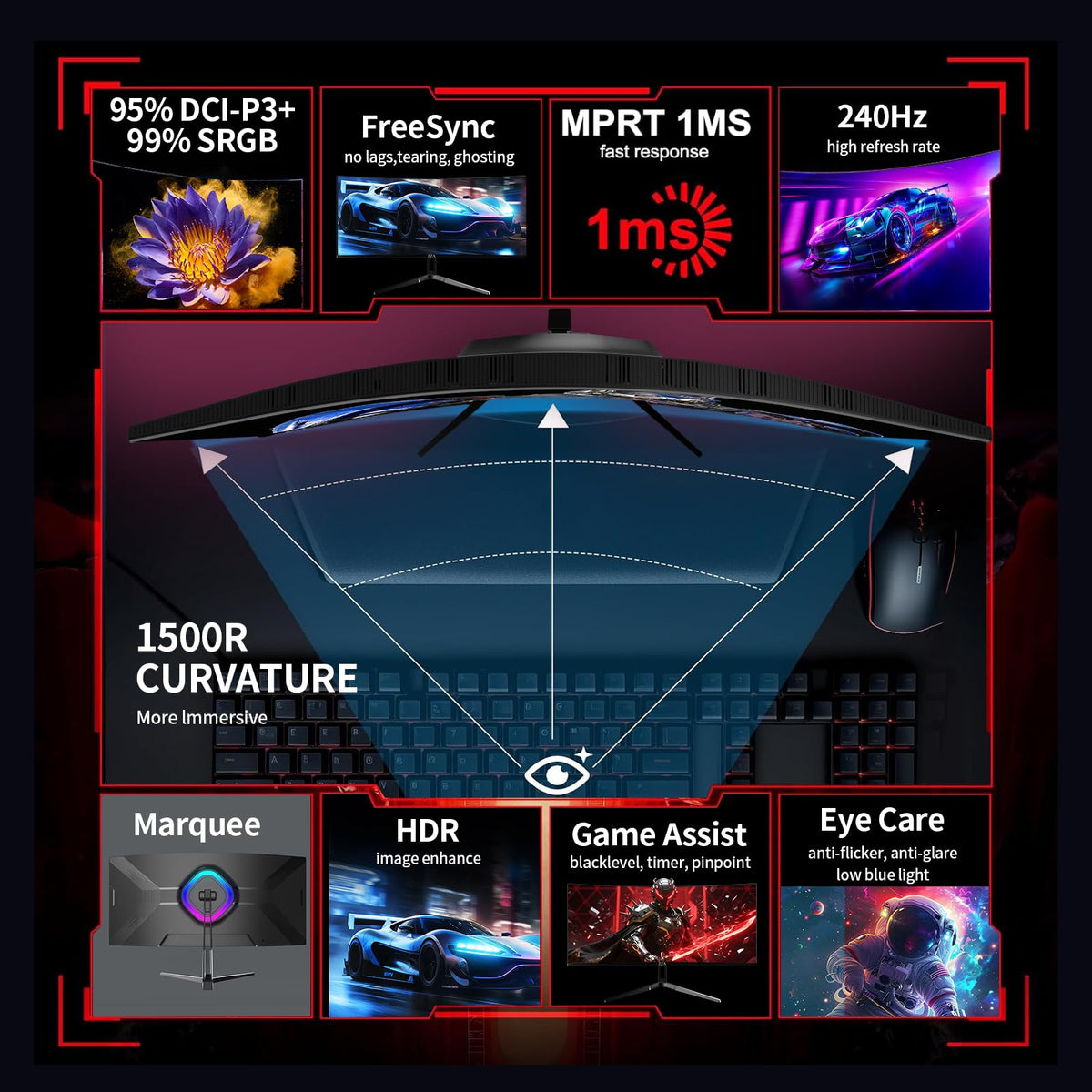 34 Inch Curved Ultrawide Gaming Monitor 240Hz WQHD O44502