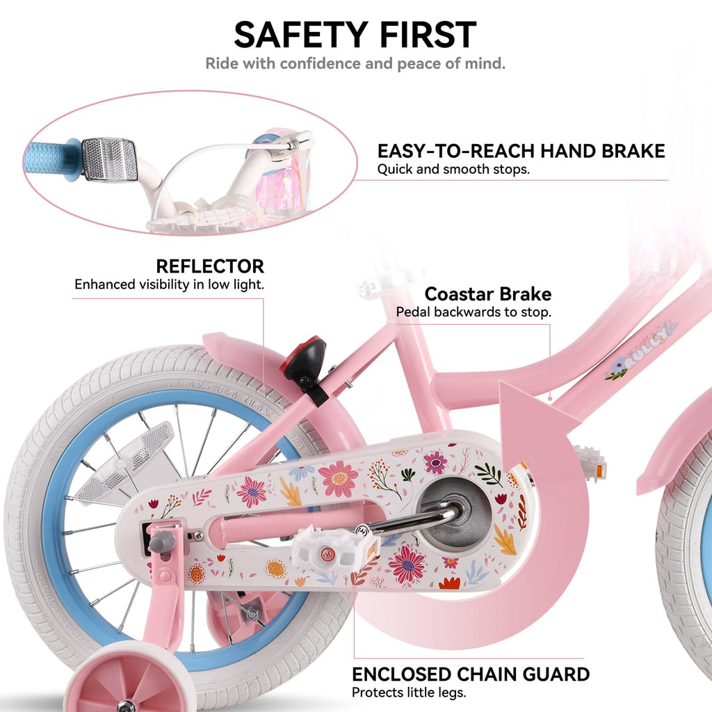 12 14 16 Inch Girls Bike with Training Wheels, Basket & Doll Seat R65741
