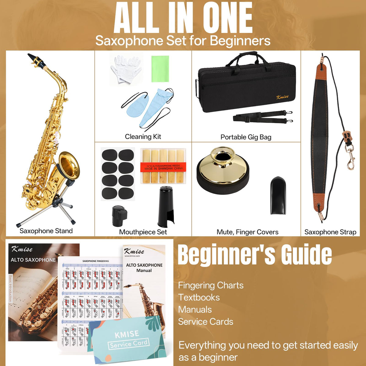 E Flat Alto Saxophone Full Kit with Portable Case (Gold) L834