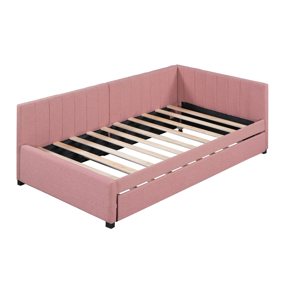 Pink Linen Fabric Twin Size Daybed with Trundle I98301