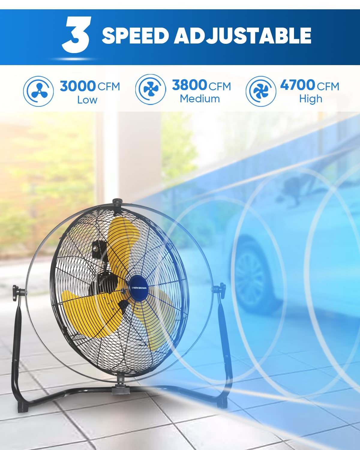 20 Inch Heavy Duty Industrial Metal Floor Fan with Dual 720° Rotation, 3 Speeds T8317