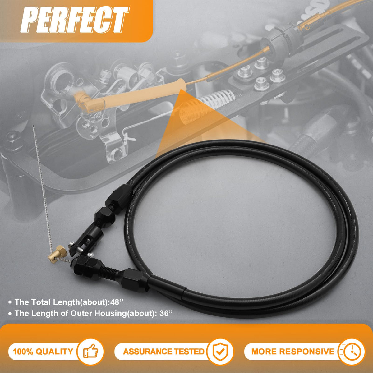 36-Inch LS Throttle Cable Stainless Steel Braided B237076