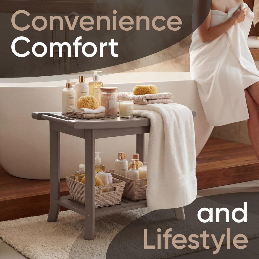 Teak Shower Bench with Storage Shelf C3146