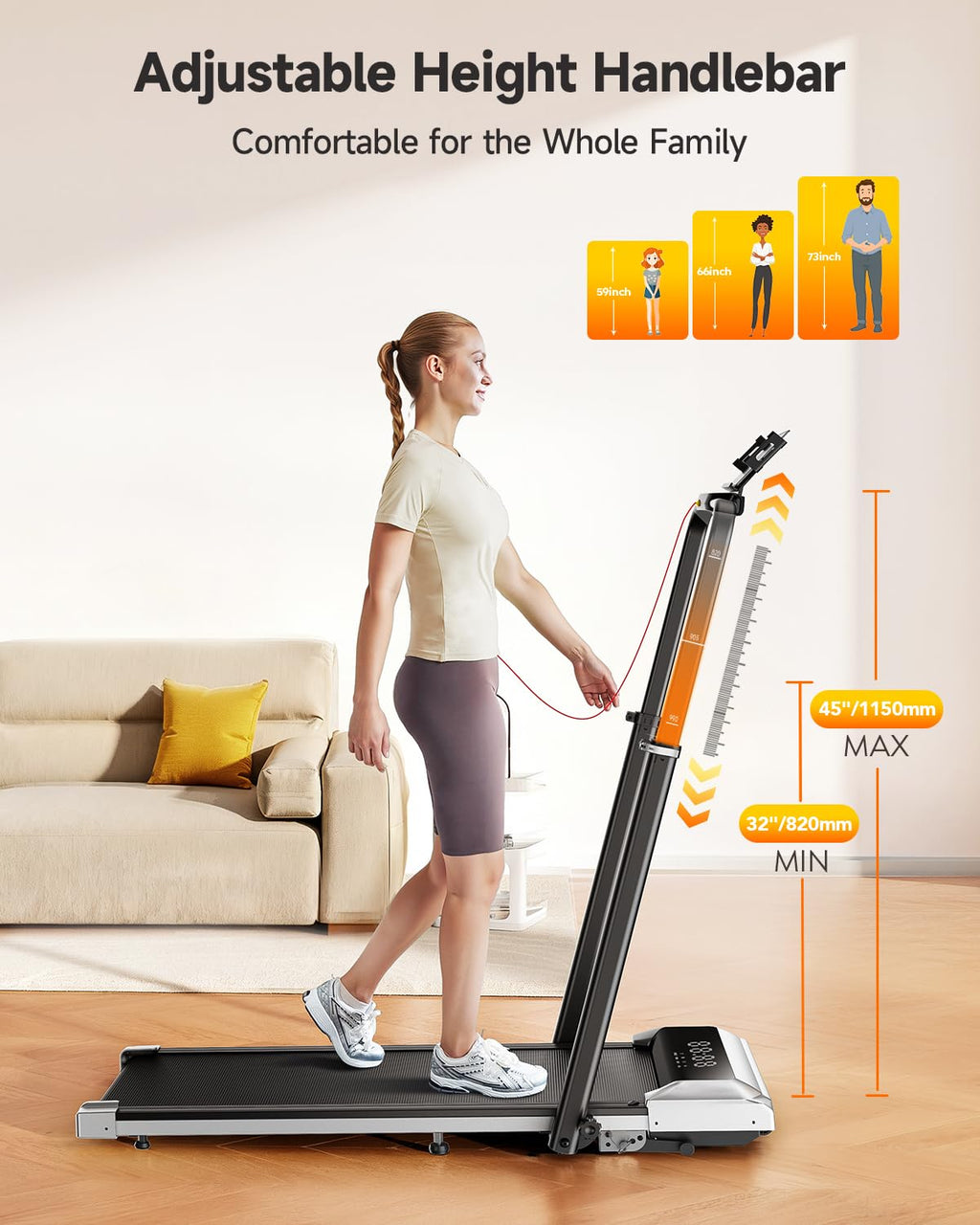 Folding Treadmill with Incline and Adjustable Handle Bar D1002