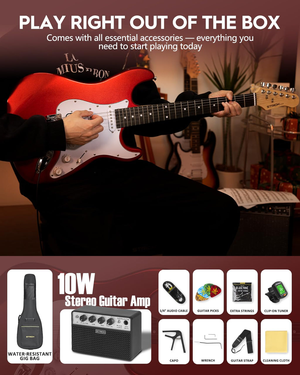 39" Full Size HSS Pick Up Electric Guitar Beginner Kit B39337