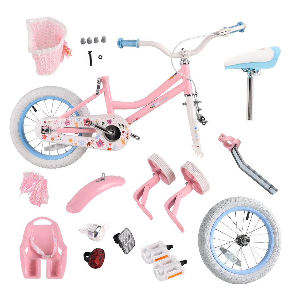 12 14 16 Inch Girls Bike with Training Wheels, Basket & Doll Seat R65741