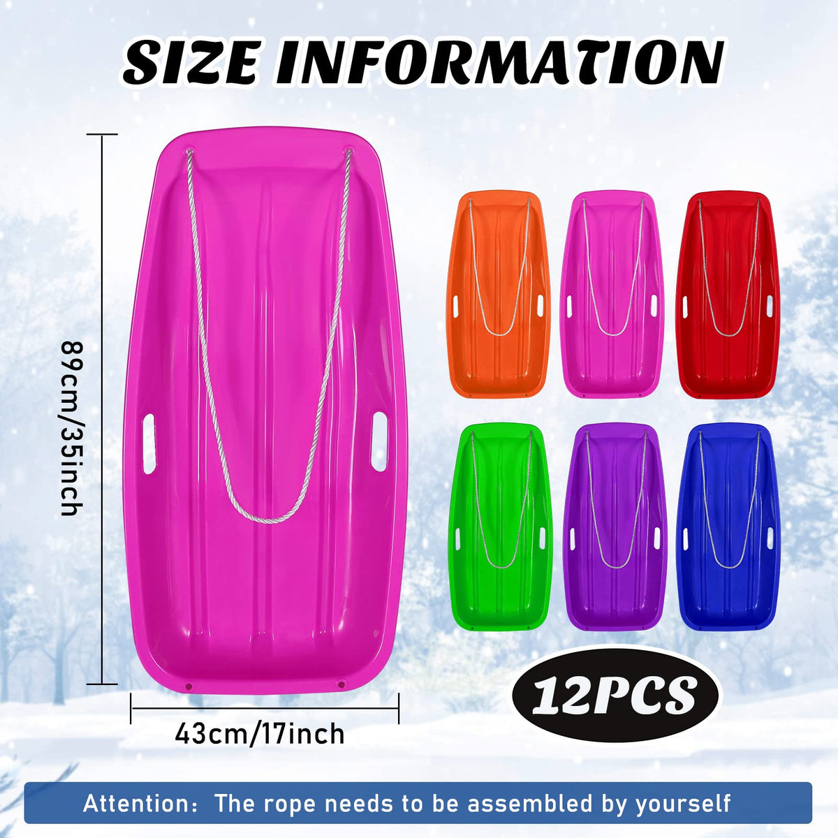 12 Pcs 35 Inch Plastic Snow Sleds O988135
