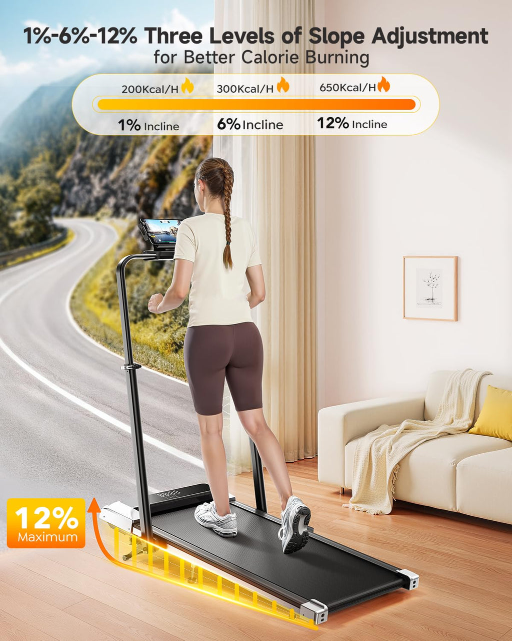 Folding Treadmill with Incline and Adjustable Handle Bar D1002