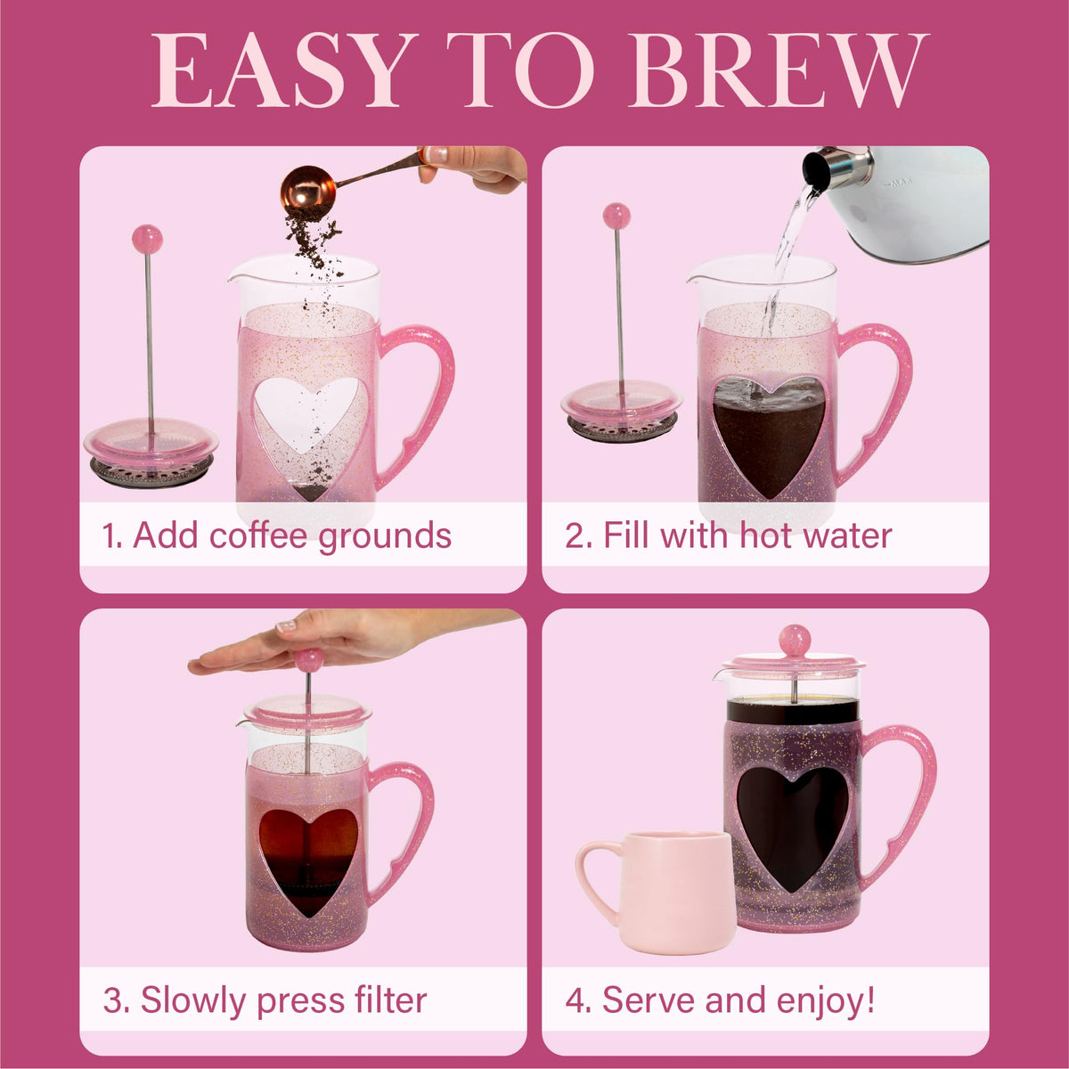 8-Cup Pink French Press Coffee Maker M188707