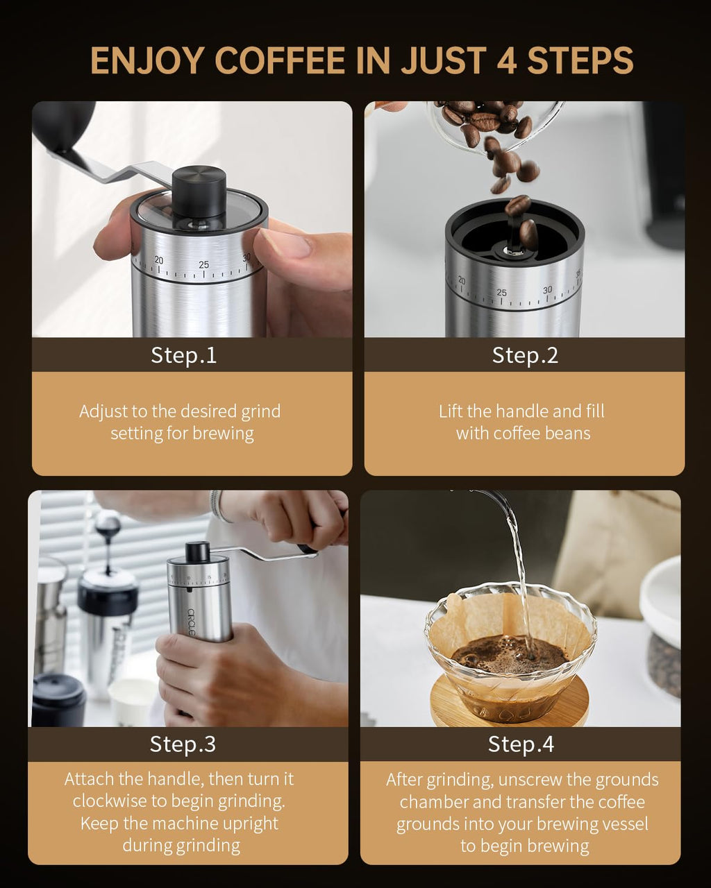 Manual Coffee Grinder with Ceramic Conical Burr J922