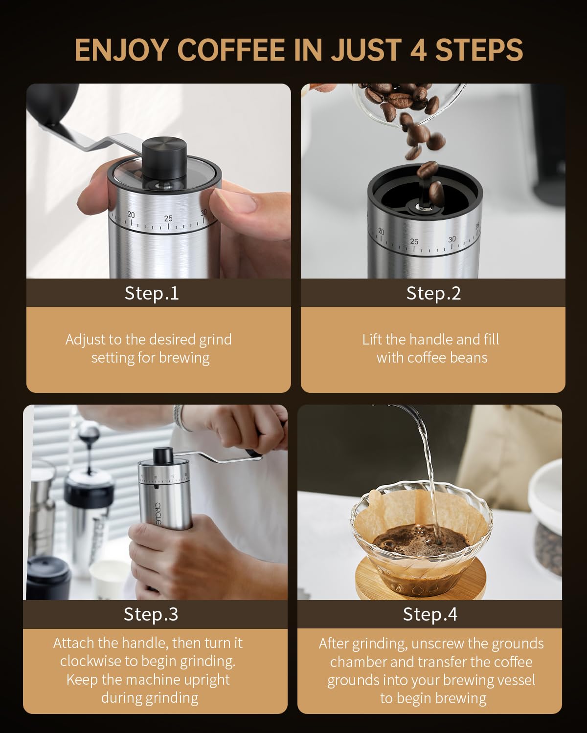 Manual Coffee Grinder with Ceramic Conical Burr J922