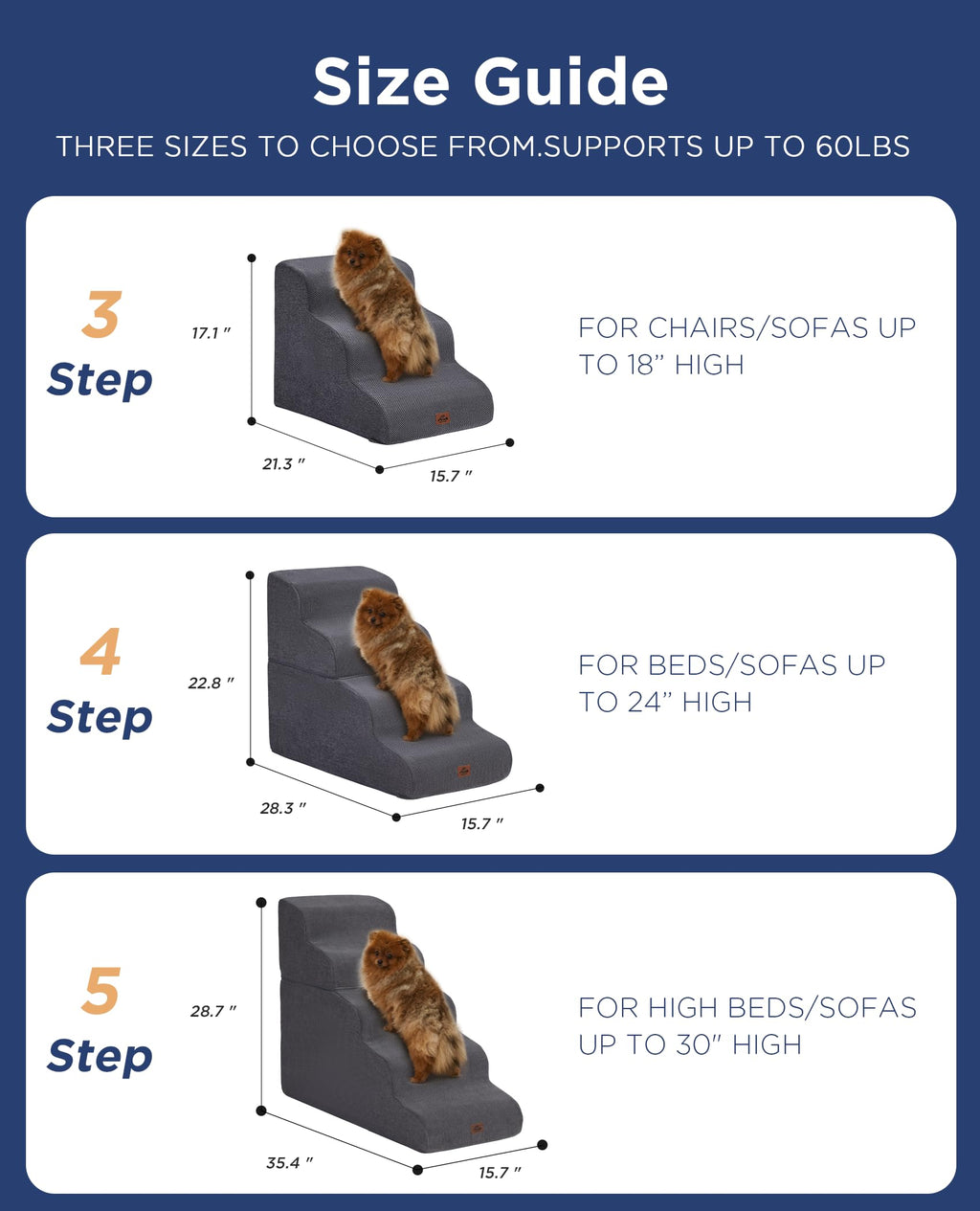 Gray 5-Step Curved Dog Stairs Ramp U7619