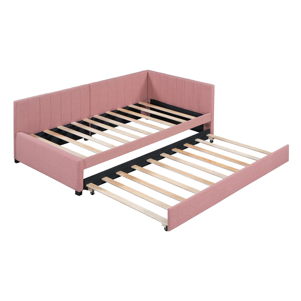 Pink Linen Fabric Twin Size Daybed with Trundle I98301