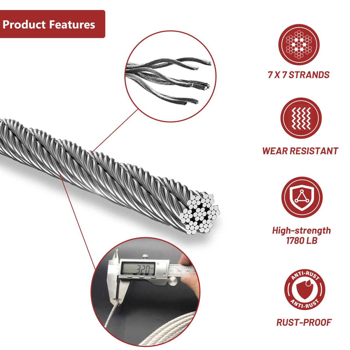 1/8 T316 Stainless Steel Cable 1000FT F713445