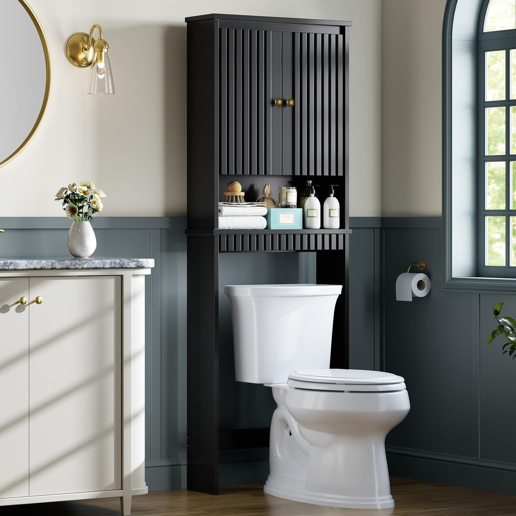 Black Over The Toilet Storage Cabinet with Adjustable Shelf N66462