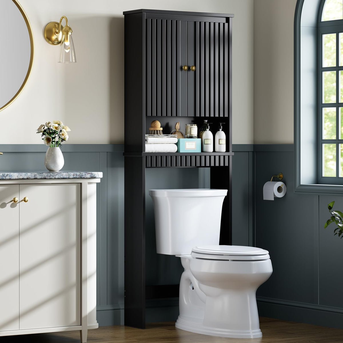 Black Over The Toilet Storage Cabinet with Adjustable Shelf N66462