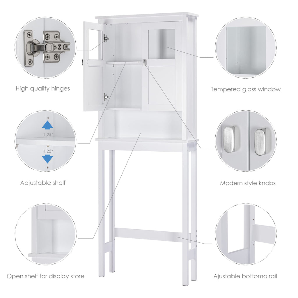 White Over the Toilet Storage Cabinet with Glass Doors C75761