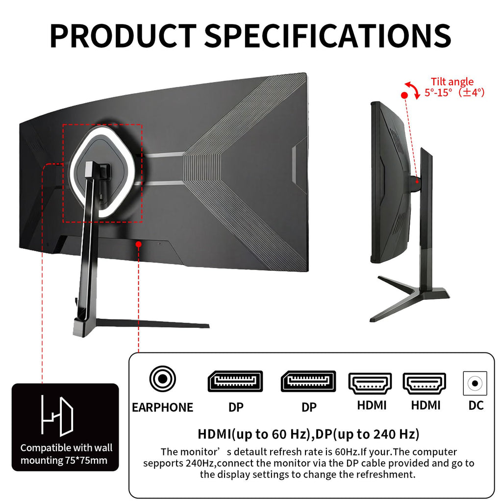 34 Inch Curved Ultrawide Gaming Monitor 240Hz WQHD O44502
