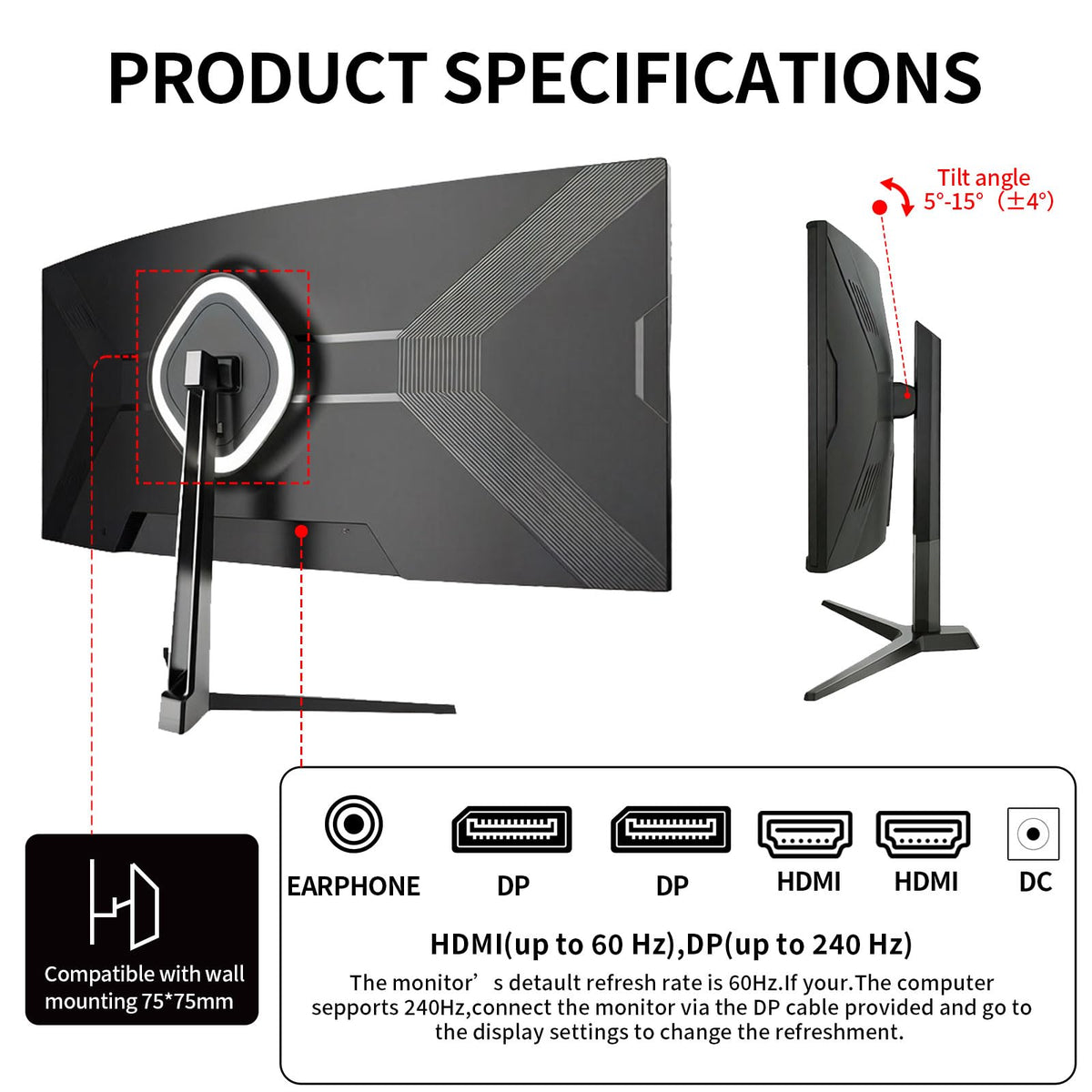 34 Inch Curved Ultrawide Gaming Monitor 240Hz WQHD O44502