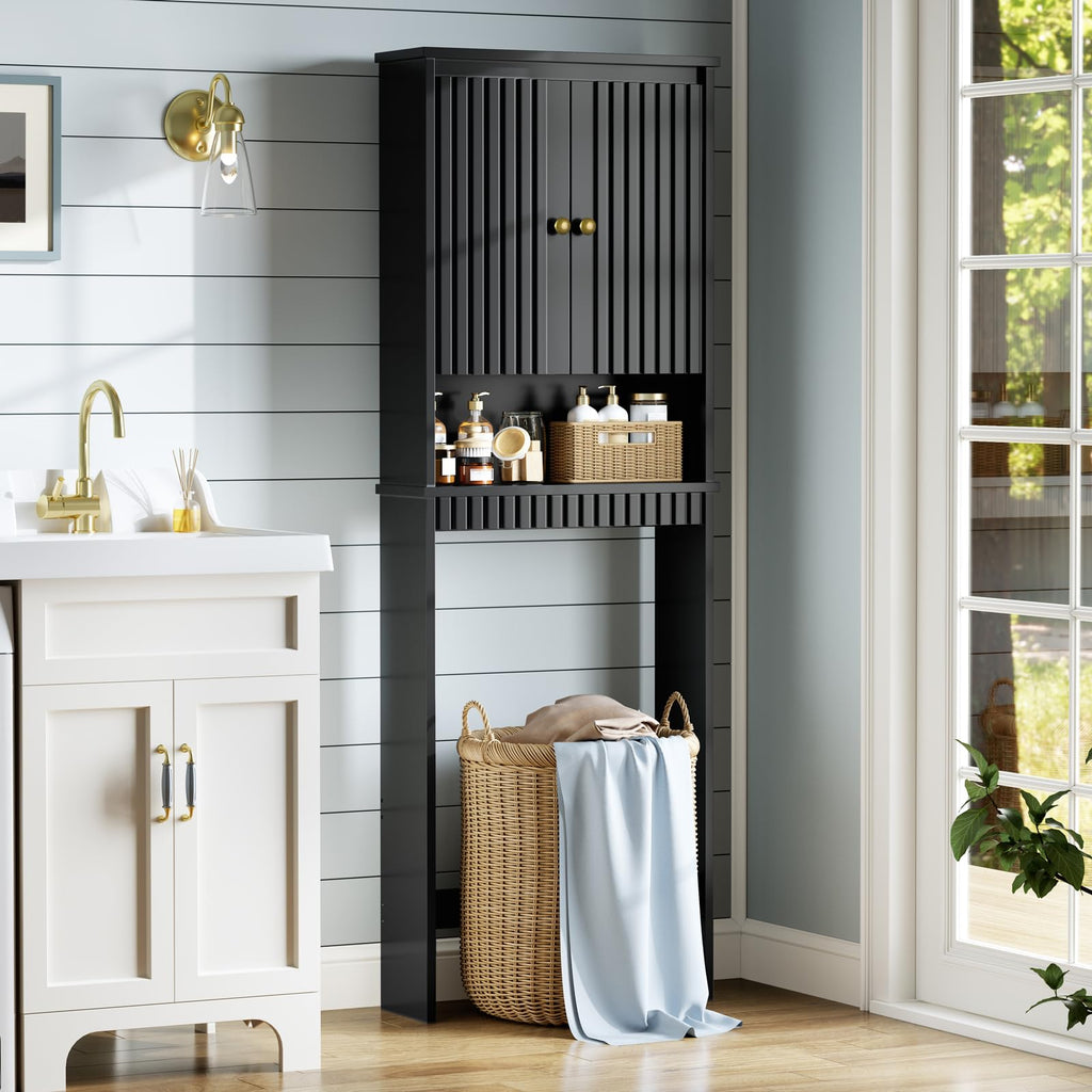 Black Over The Toilet Storage Cabinet with Adjustable Shelf N66462