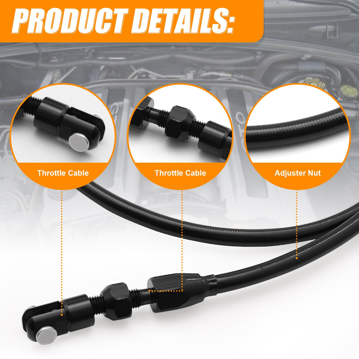 36-Inch LS Throttle Cable Stainless Steel Braided B237076