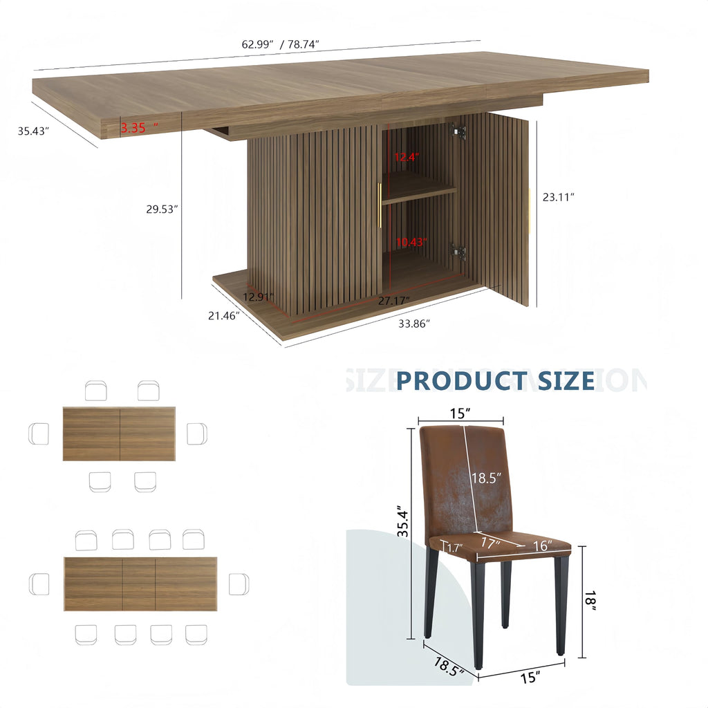 Brown 9 Piece Extendable Dining Table Set with 8 Suede Chairs A8405
