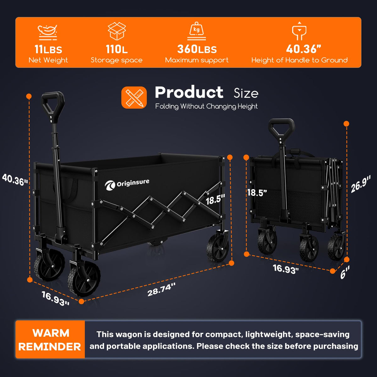 110L Collapsible Wagon Cart Black R76751