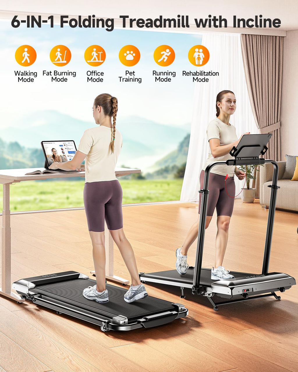 Folding Treadmill with Incline and Adjustable Handle Bar D1002