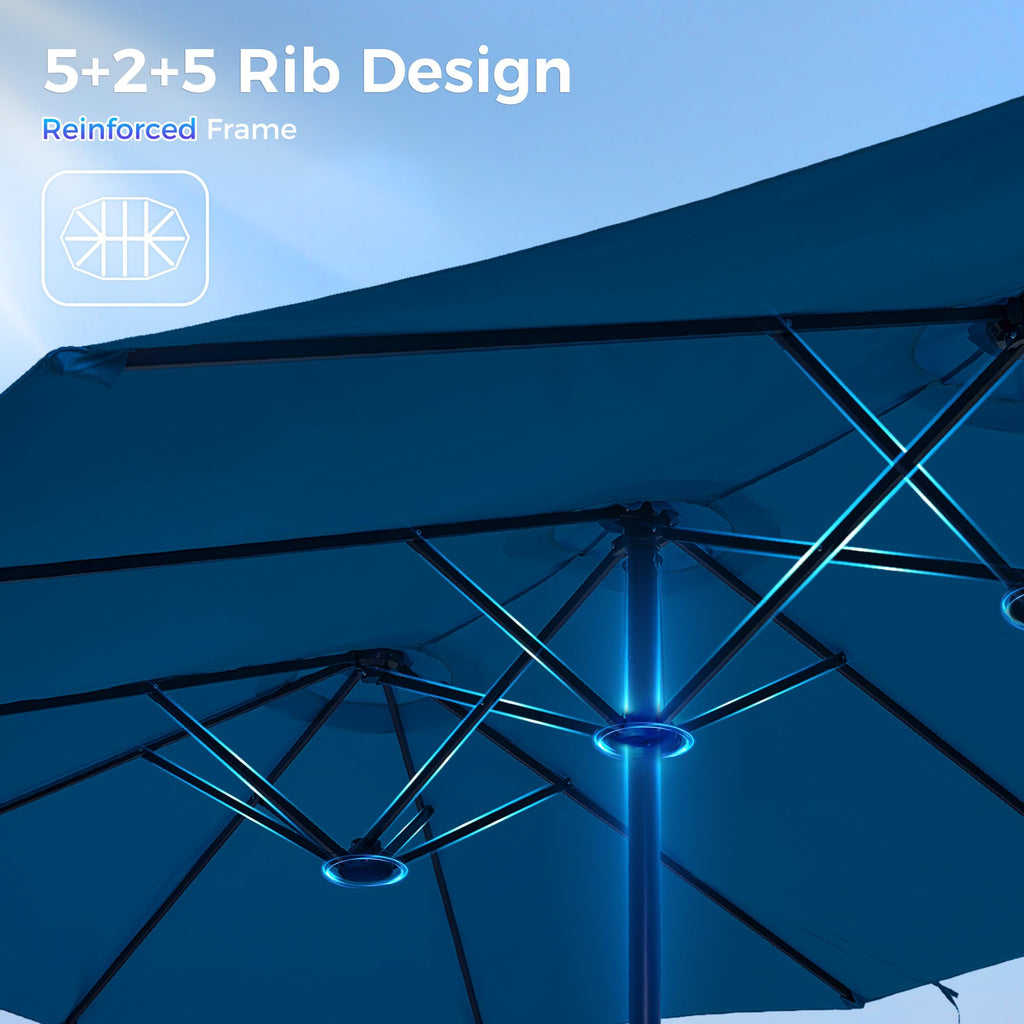 13FT Double Sided Navy Blue Patio Umbrella with Base H989660