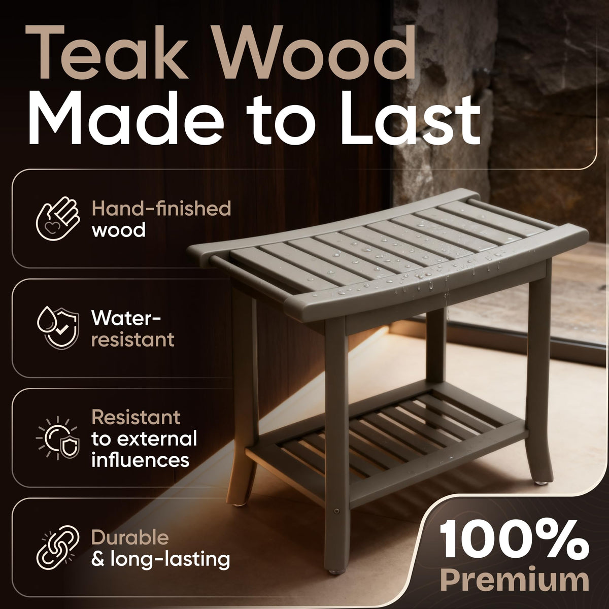 Teak Shower Bench with Storage Shelf C3146