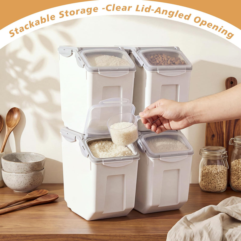 4 Pack 30 LB Airtight Dog Food Storage Container with Wheels Gray U14715