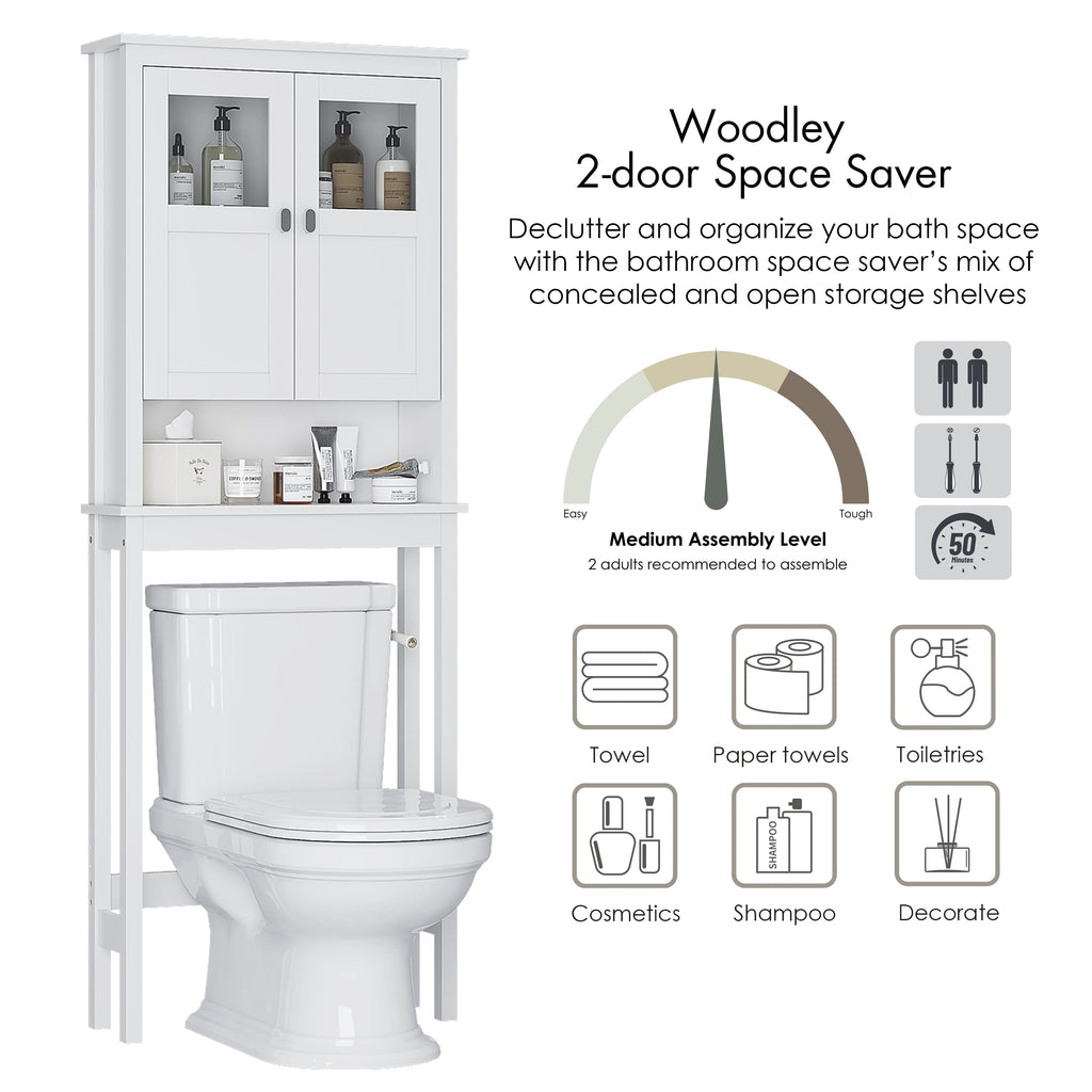 White Over the Toilet Storage Cabinet with Glass Doors C75761
