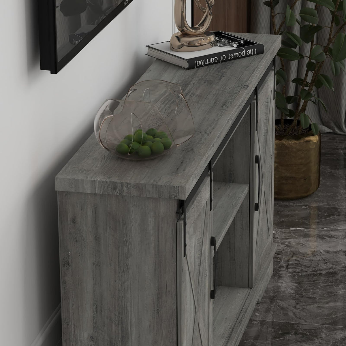 65 Inch TV Stand with Sliding Barn Doors G232118