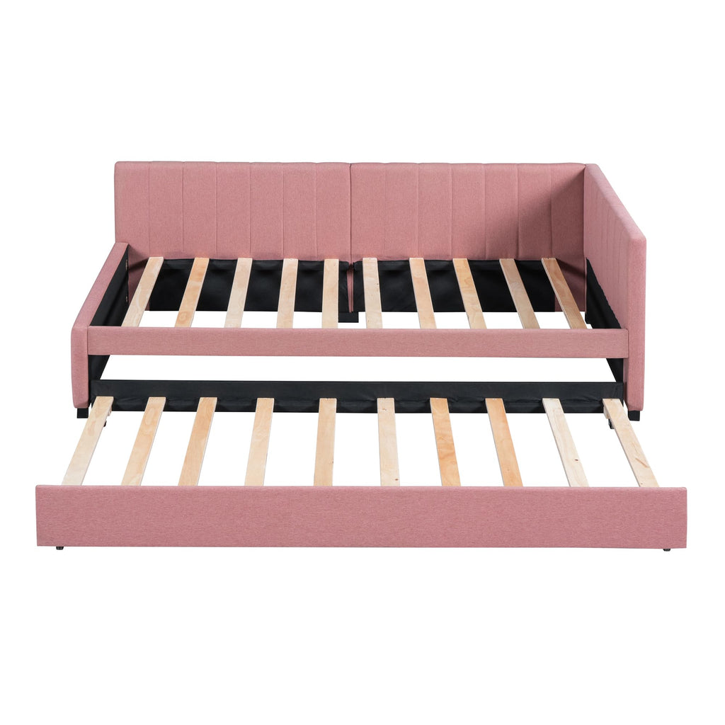 Pink Linen Fabric Twin Size Daybed with Trundle I98301