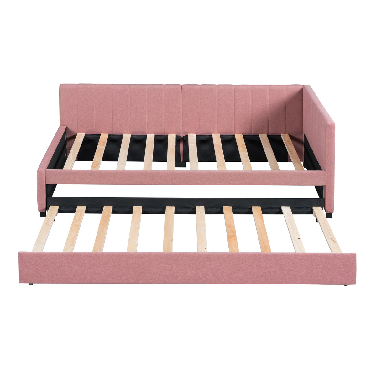 Pink Linen Fabric Twin Size Daybed with Trundle I98301