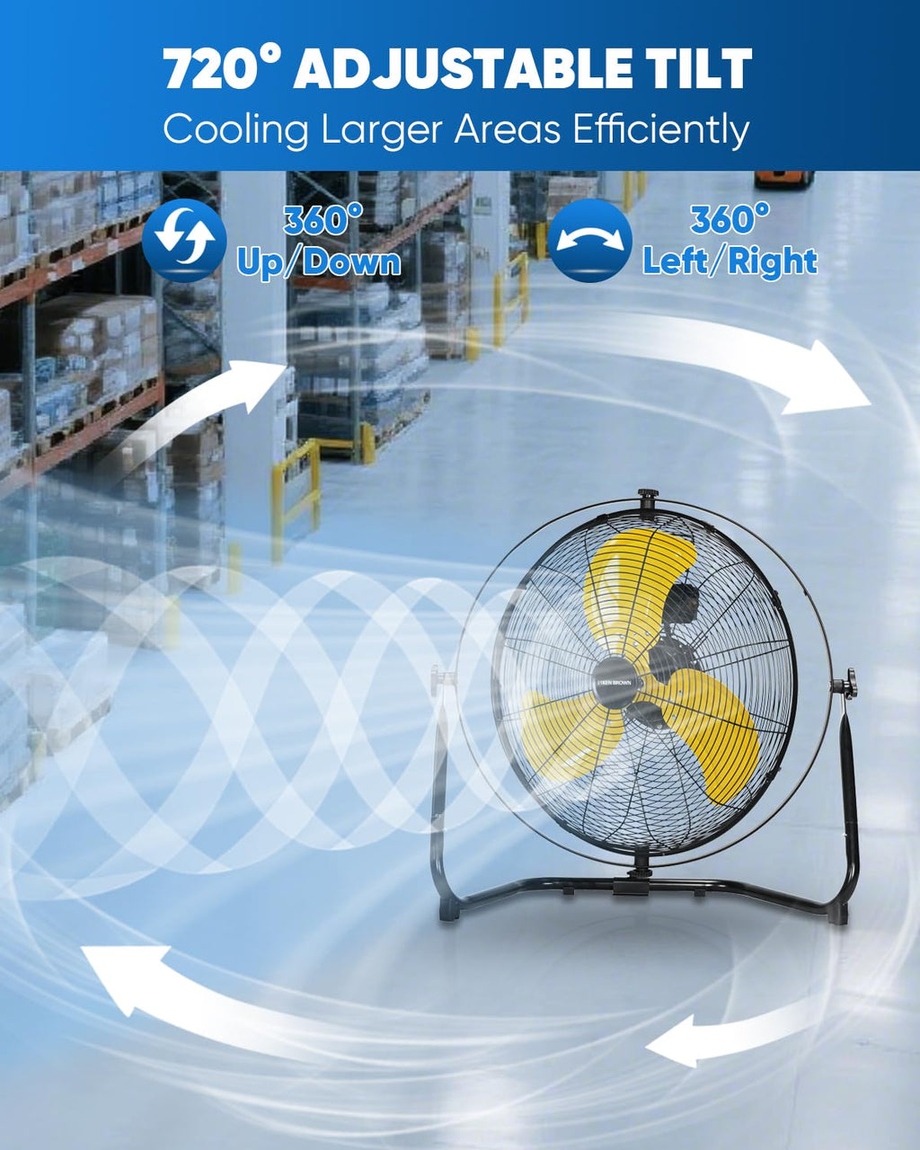 20 Inch Heavy Duty Industrial Metal Floor Fan with Dual 720° Rotation, 3 Speeds T8317