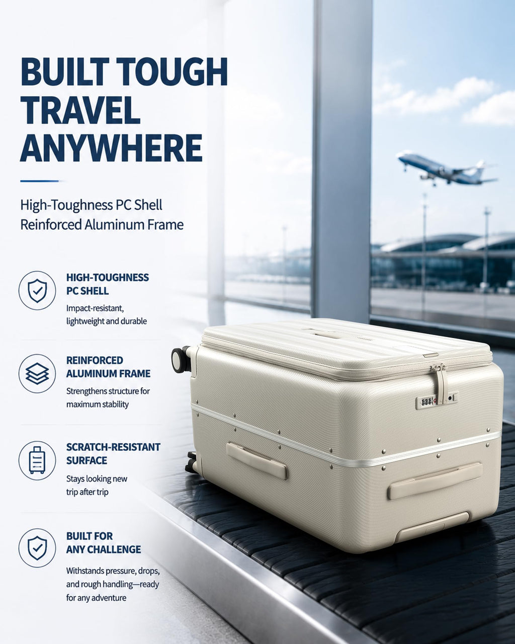 20 Inch Aluminum Frame Hard Shell Carry On Luggage with Wheels M638