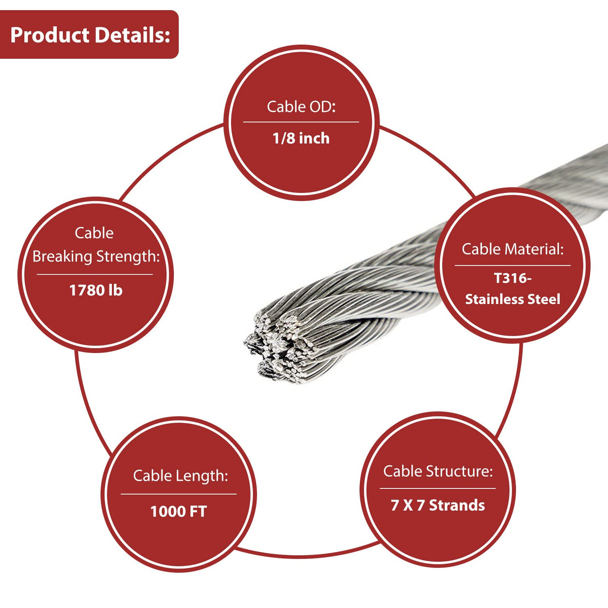 1/8 T316 Stainless Steel Cable 1000FT F713445