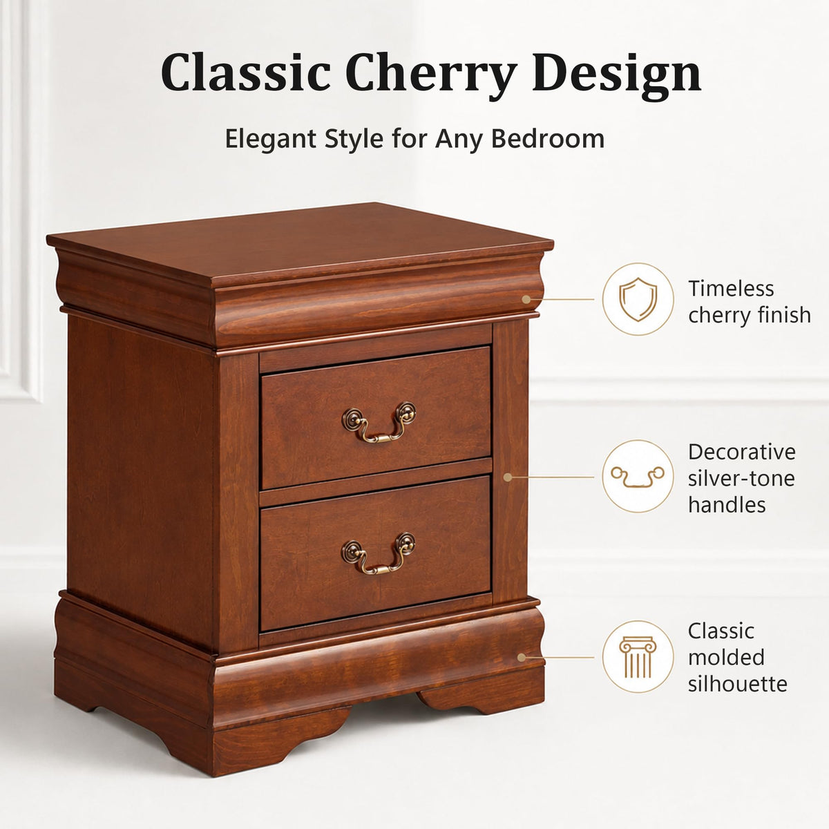 Solid Wood 2 Drawer Nightstand Z641150