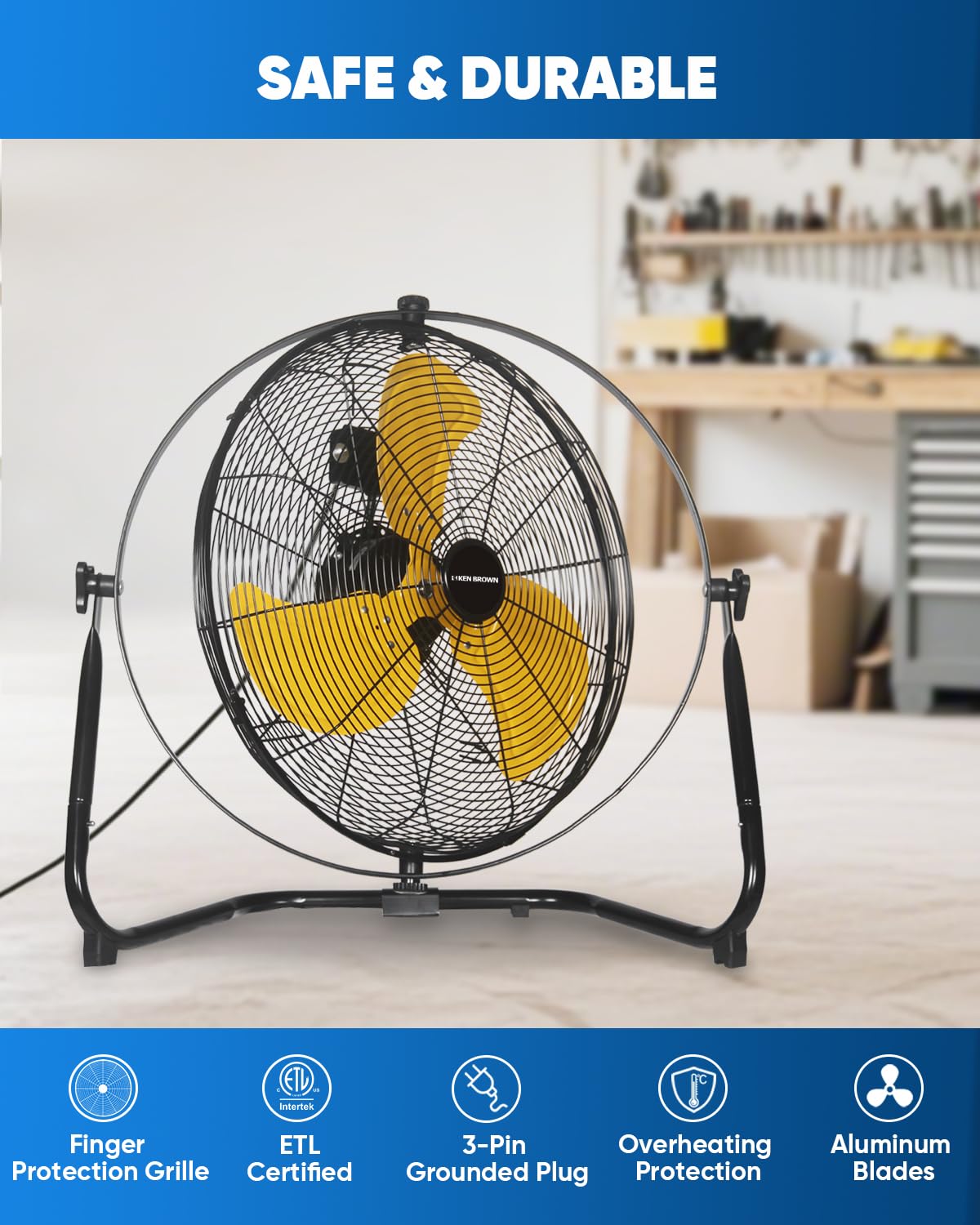 20 Inch Heavy Duty Industrial Metal Floor Fan with Dual 720° Rotation, 3 Speeds T8317