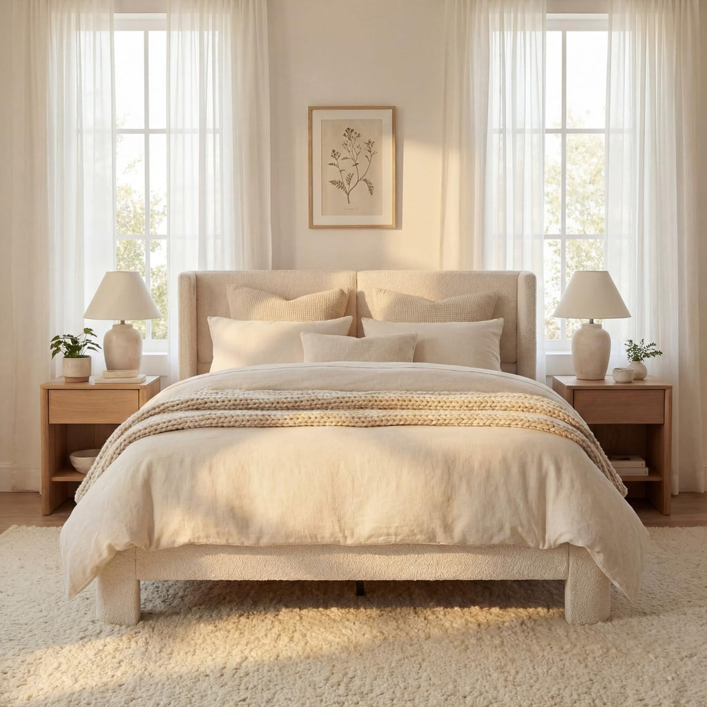 Queen Bed Frame with USB Ports & Wingback Headboard R73130