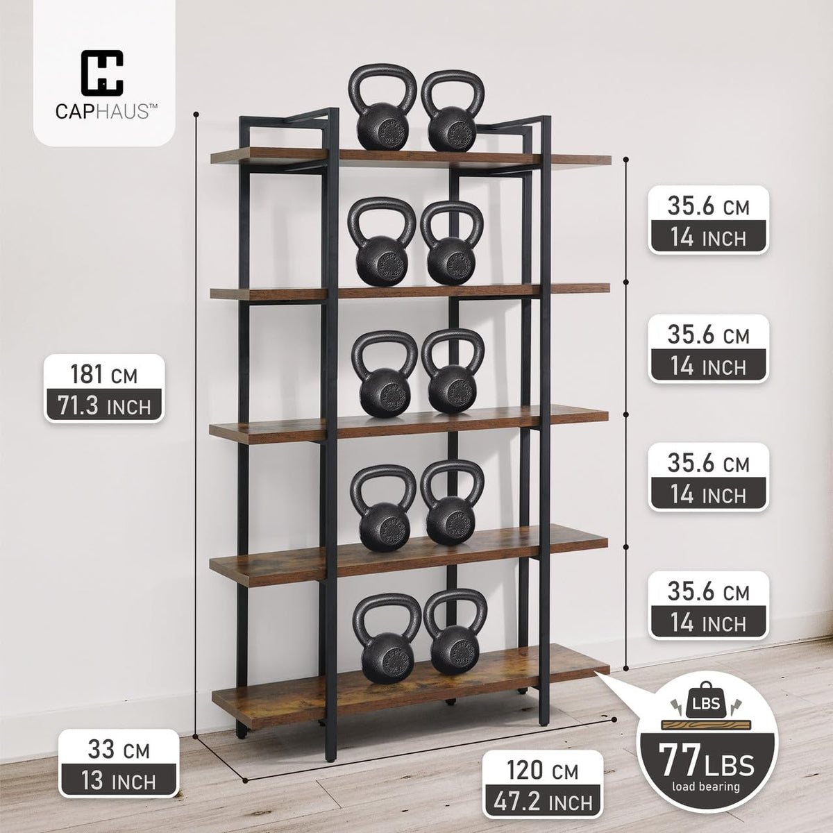 5-Tier Wood and Metal Book Shelf P7403