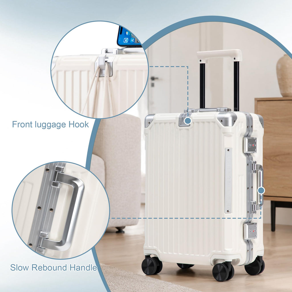 20 Inch White ABS Hardside Spinner Luggage with USB Port D149